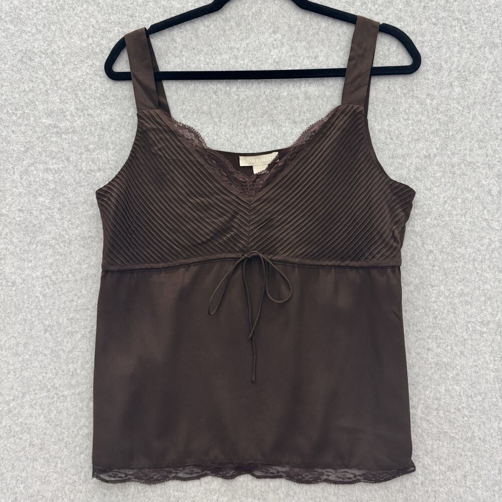 VTG Janeville 100% Silk Double Lace Cami Top Sz 12 Brown Quiet Luxury Minimalist